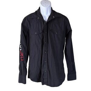 Patroncito Western Shirt Large Black Vaquero Mexico Flag Snap Down Long Sleeve